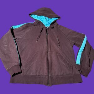 New York Laundry Full Zip Hoodie Size Medium Womens Brown Blue VTG Y2K